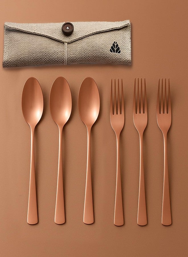 Rusabl طقم أدوات مائدة روسابل (6 قطع، 3 ملاعق و3 شوك من الفولاذ المقاوم للصدأ مطلية بالذهب الوردي بتقنية PVD)، مصنوع من مواد آمنة غذائيًا بنسبة 100%، غير سام، مقاوم للصدأ، آمن للغسل في غسالة الأطباق، طقم هدايا مثالي لجميع المناسبات - Image 1